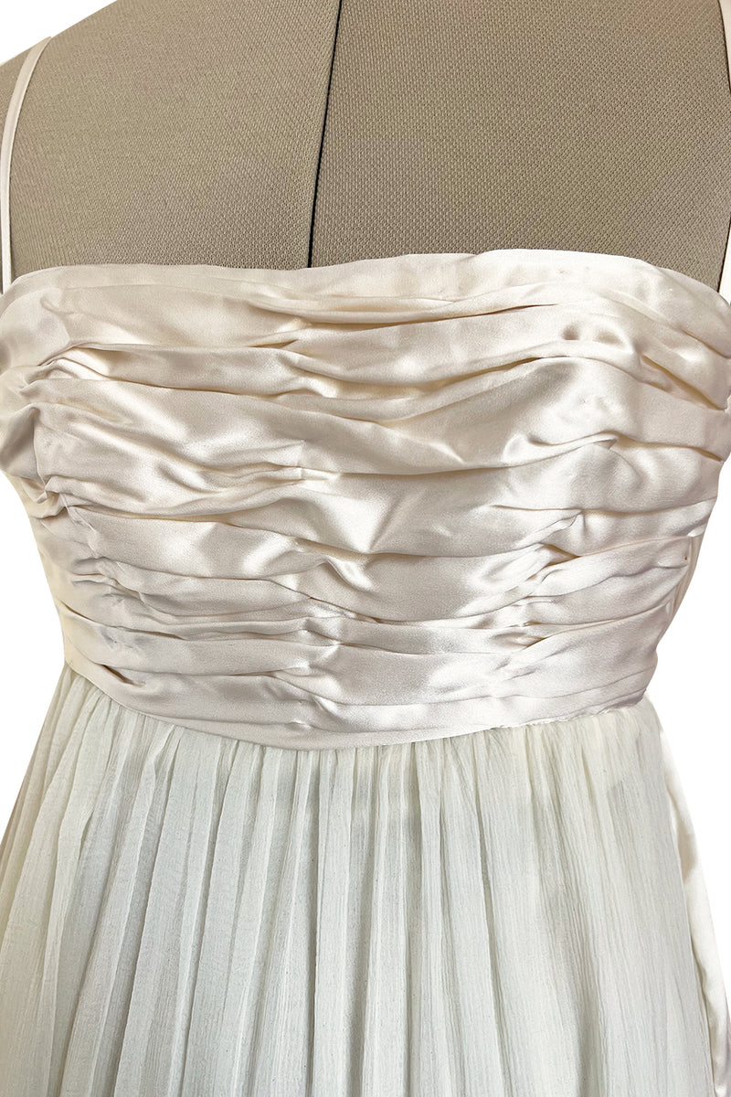 Spectacular Late 1970s Galanos Couture Ivory Silk Chiffon Dress w Brilliant Floral Print