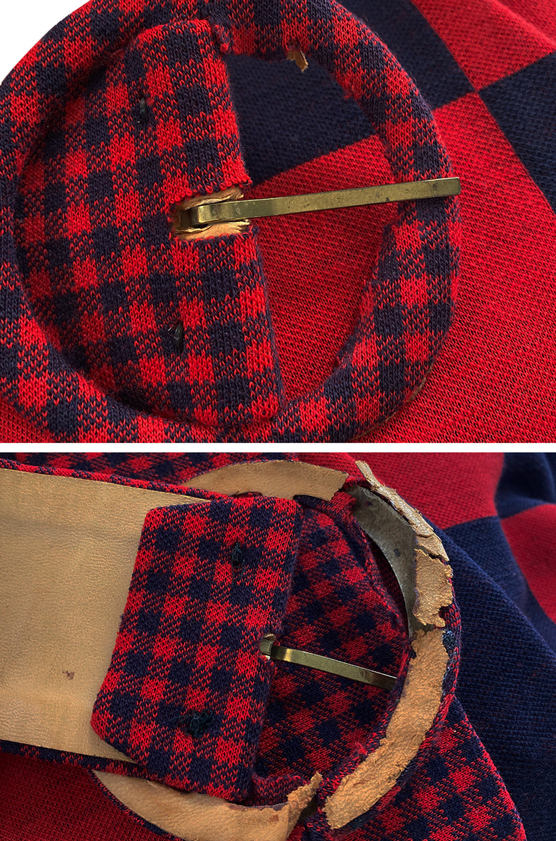 Documented 1971 Rudi Gernreich Red & Navy Check Dress w Belt