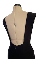 Early 2000s John Anthony Couture Completely Open Back Black Dress w High Side Slit