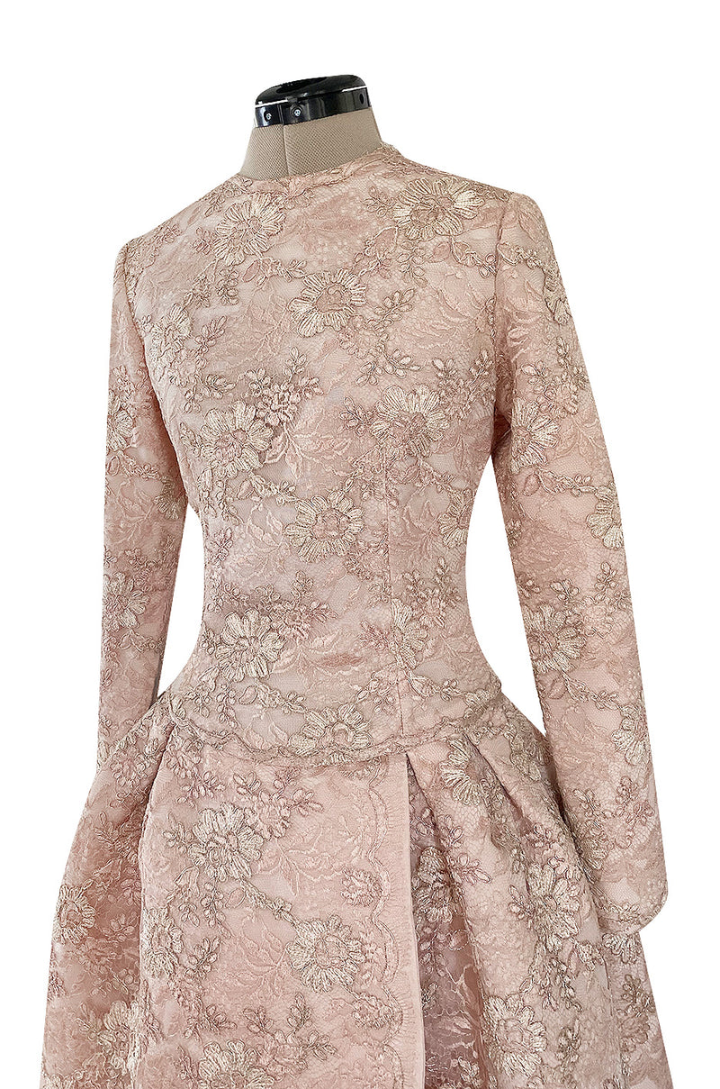 Fall 1994 Nina Ricci Haute Couture Metallic Cord Detailed Lace & Pink Silk Dress