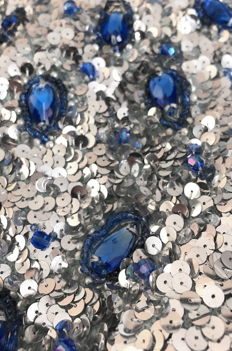 c.1967 Gene Shelly Blue Crystal & Silver Sequin Stretch Knit Dress