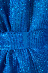 1970s Halston Bright Electric Blue Metallic Lame Lurex Top & Pant Set