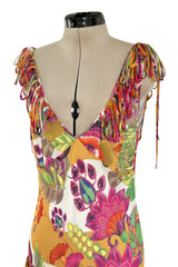 Gorgeous Spring 2005 Christian Dior by John Galliano Silk Print Dress w Flowered Edge Scarf
