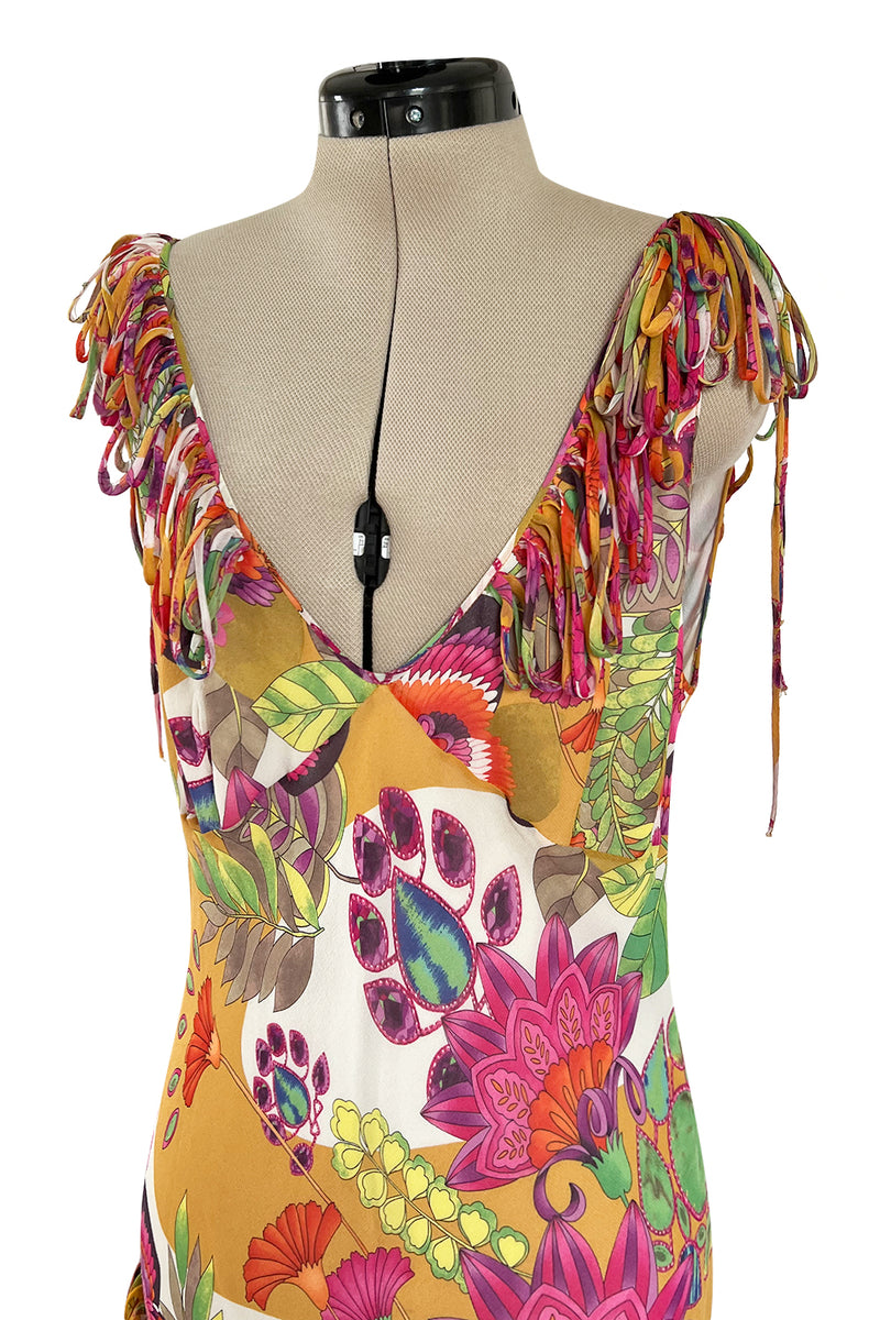 Gorgeous Spring 2005 Christian Dior by John Galliano Silk Print Dress w Flowered Edge Scarf