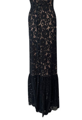 Easy to Wear 2010s Lanvin by Alber Elbaz Black Lace Illusion Dress w Button Front