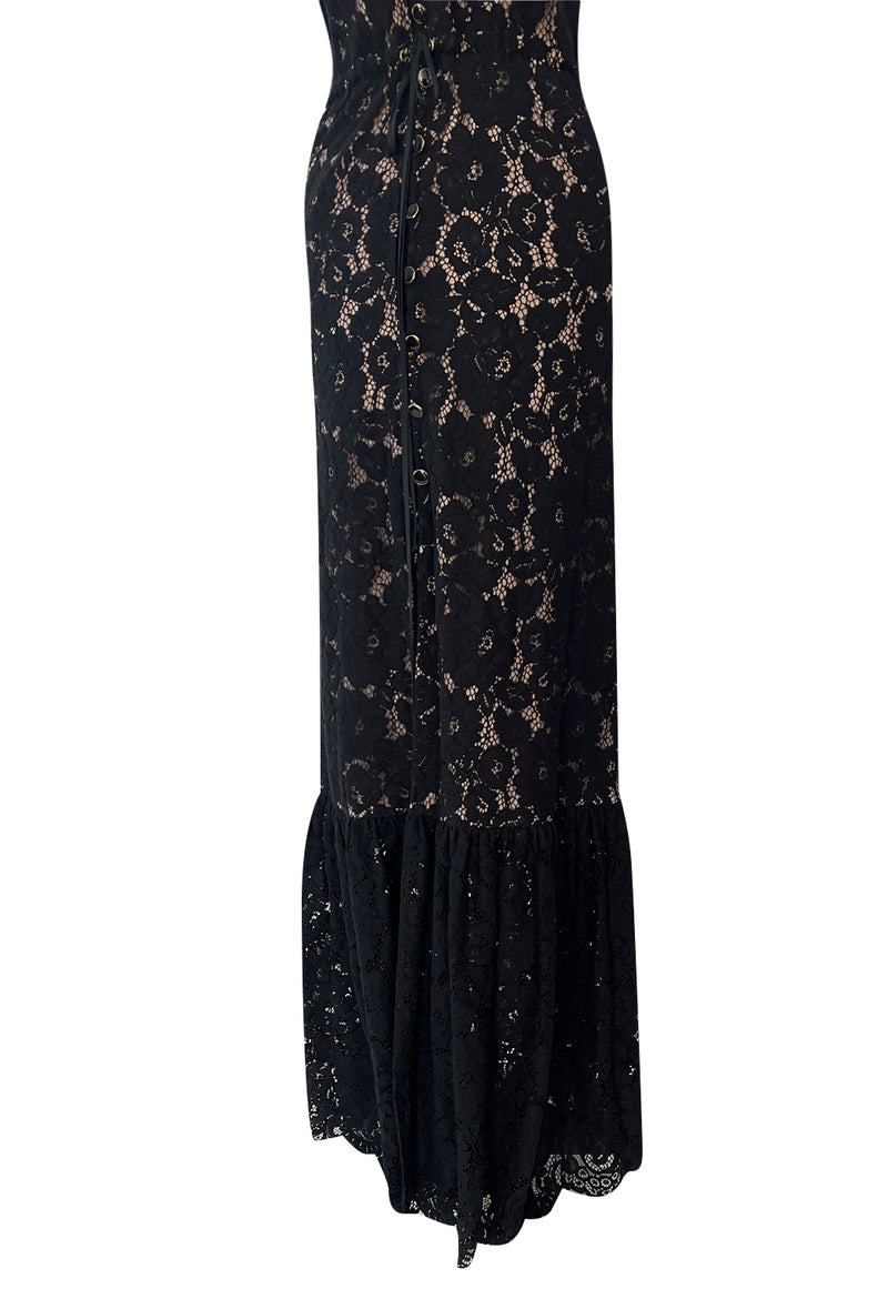 Easy to Wear 2010s Lanvin by Alber Elbaz Black Lace Illusion Dress w Button Front