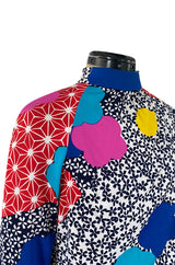 Fantastic 1970s Hanae Mori Bright Floral Print Jersey Pant & Top Set w Signed Belt