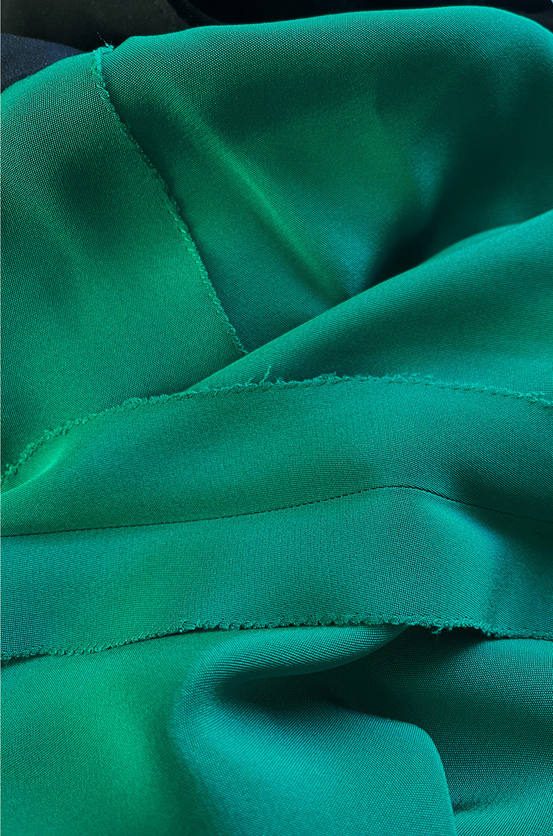 Fall 1983 Ady Couture Lausanne for Yves Saint Laurent Silk Black Velvet Bodice Dress w Emerald Green Silk Skirt