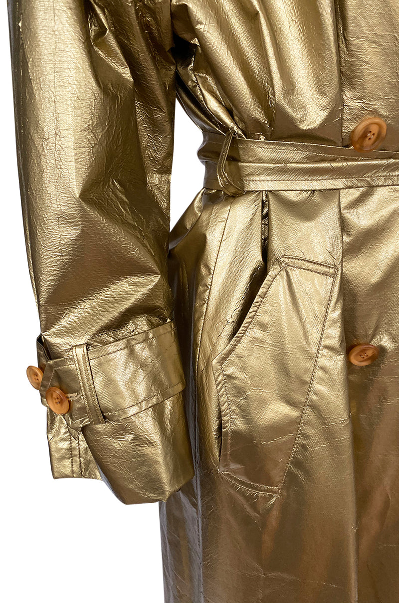 1980s Christian Dior Gold Coated Metallic Oversized Trench Coat