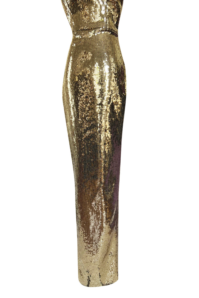 Resort 2020 Alex Perry Supermodel Long Strapelss Gold Sequin 'Howard' Dress