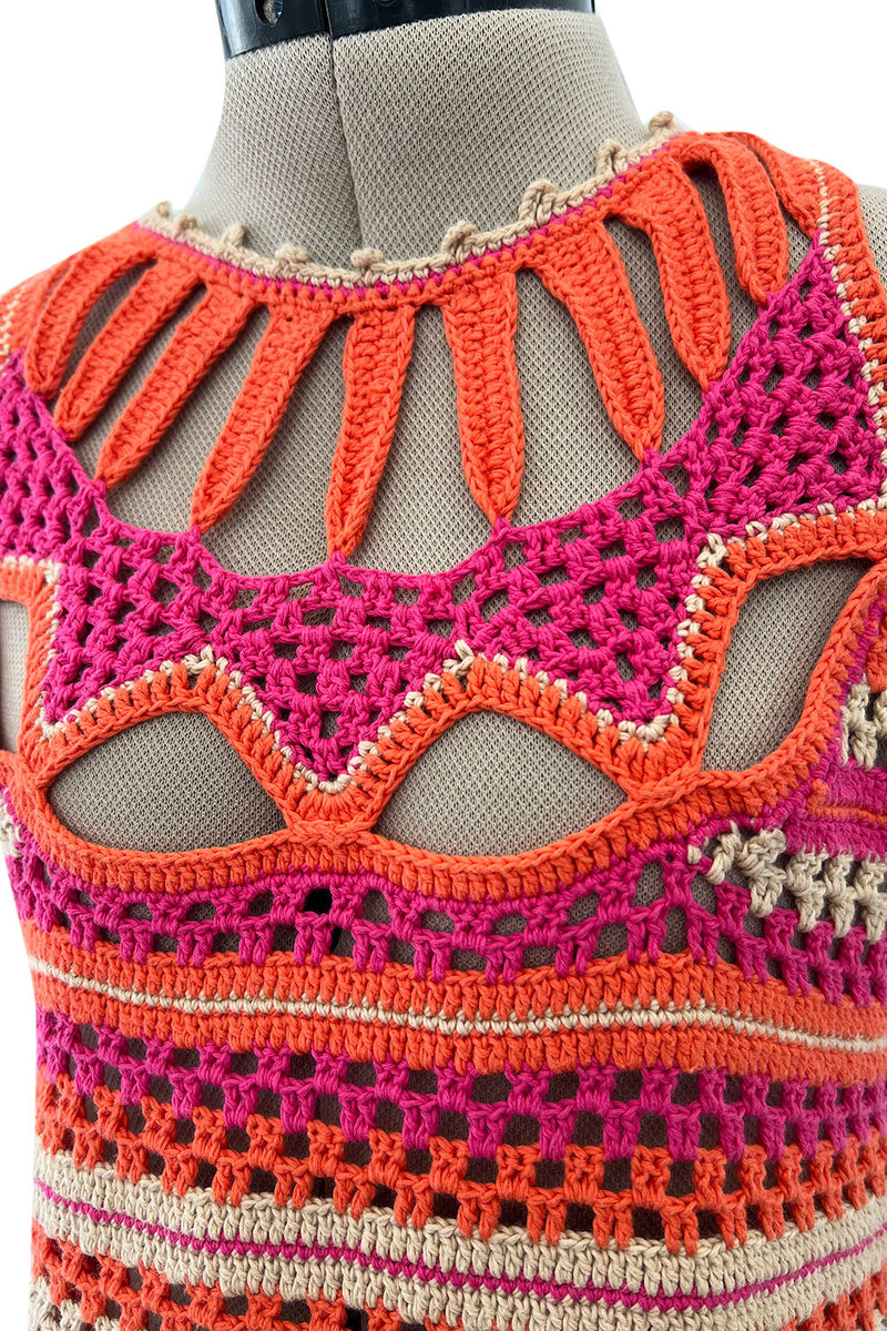 Prettiest Resort 2012 Christian Dior Hand Crocheted Pink & Orange Geom – Shrimpton Couture