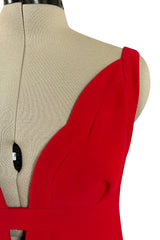 Fabulous Fall 2012 Valentino Red Silk Crepe Jersey Dress w Deep Scalloped Front Plunge