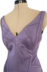 2014 Zac Posen Bias Cut Soft Purple Dress W Low V Back and Front & Exposed Edge Seaming