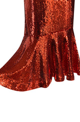 Remarkable Spring 1976 Pierre Cardin Couture Red Sequin Halter Dress w Low Full Skirt Hem
