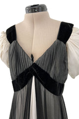 Stunning Spring 1986 Jacqueline de Ribes Black & Ivory Bias Cut Silk Chiffon Dress