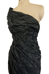 1980s Antony Price Hand Gathered One Shoulder Black Taffeta Dress