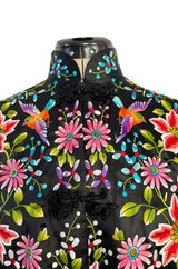 Extraordinary 1920s Colourful Densely Embroidered Black Silk Asian Evening Coat