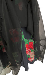 Gorgeous 1930s Best & Co. Black Silky Rayon Top w Netted Over Floral Printed Swing Skirt