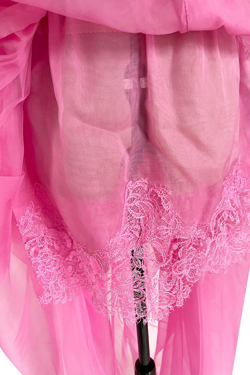 Stunning 2018 Ermanno Scervino Strapless Vibrant Pink Chiffon Dress w Bustle Skirting