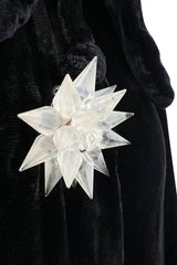 Gorgeous 1930s Bias Cut Black Silk Velvet Dress w Incredible 3D Star Buttons