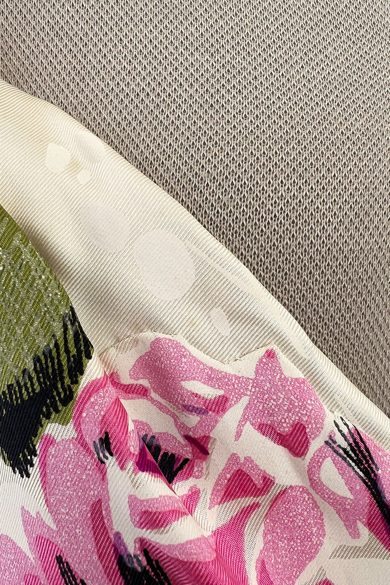 Gorgeous 1940s Unlabeled Ivory Silk Twill Dress w Painted & Appliqued Rose Print