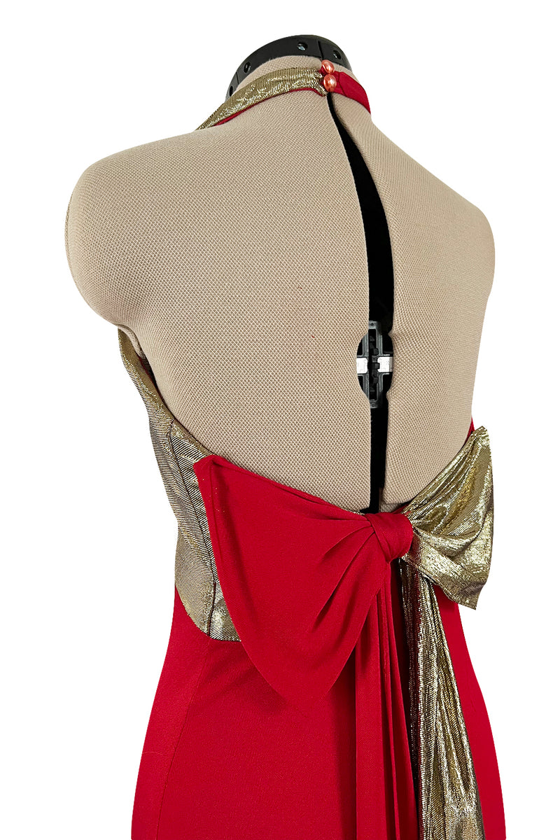 Insanely Good 1980s Giorgio Sant'Angelo Metallic Gold & Red Jersey Dress