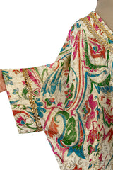Gorgeous 1960s Lucie Ann Beverly Hills Gold Thread Lame Caftan w Sequin Detailing