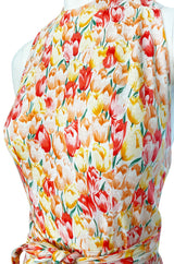 1970s Diane Von Furstenberg Backless Floral Jumpsuit w Extra Wide Legs