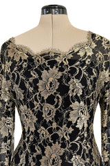Exceptional Fall 1986 Chanel by Karl Lagerfeld Runway Metallic Gold Thread on Black Silk Net Dress