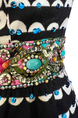 Amazing 1970s Unlabeled Valentina Inc. Rainbow Colored Elaborate Sequin & Bead Detailed Dress