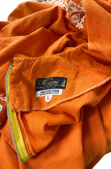 1960s Hand Applied Cord & Mirror Detailed Orange Cotton Caftan Dress