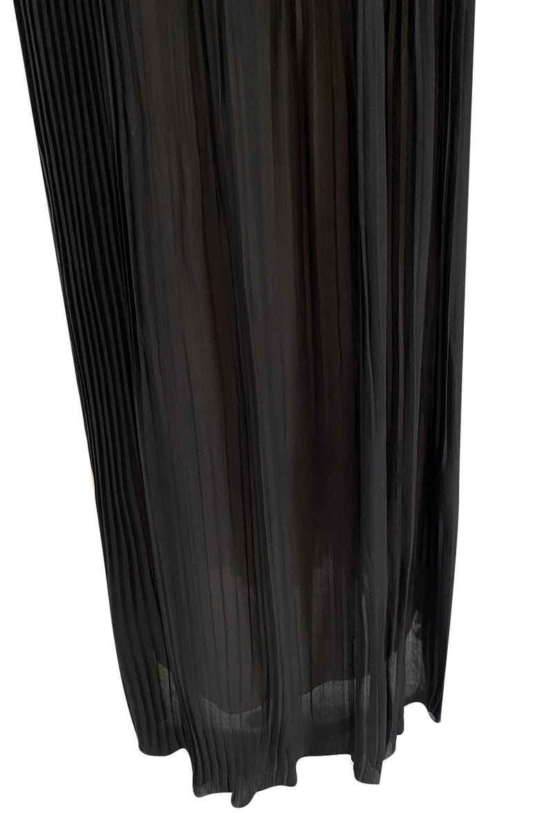 1970s Chloe by Karl Lagerfeld Black Silk Chiffon Tiny Knife Pleated Empire Bodice Dress