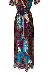 1972 - 1975 Lanvin by Jules-Francois Crahay Purple Brown & Blue Printed Floral Dress