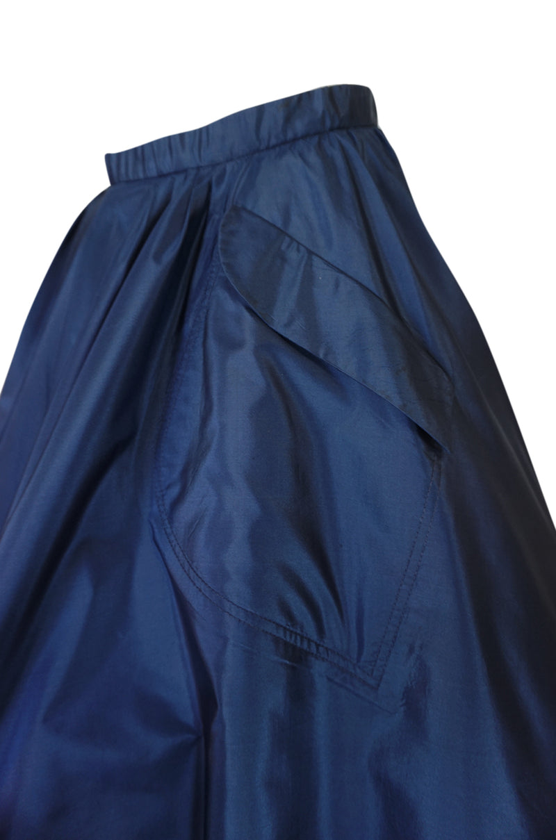 1950s Pauline Trigere Blue Silk Taffeta Cocktail Skirt, Top & Sash