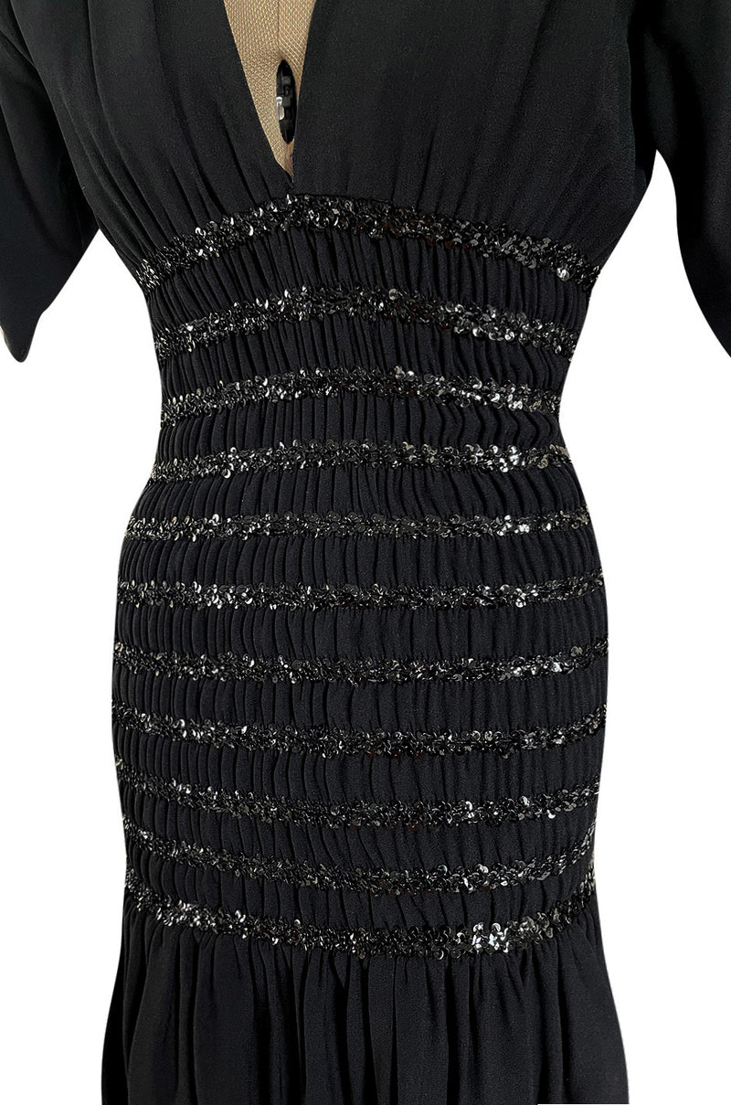 Fall 1983 Yves Saint Laurent Ad Campaign Black Silk Crepe Dress w Sequin Detailing