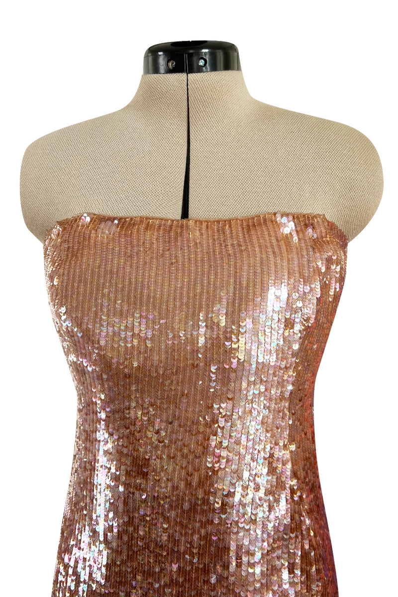 Fabulous 1980s John Anthony Couture Pink & Bronze Fully Sequinned Strapless Dress & Matching Jacket