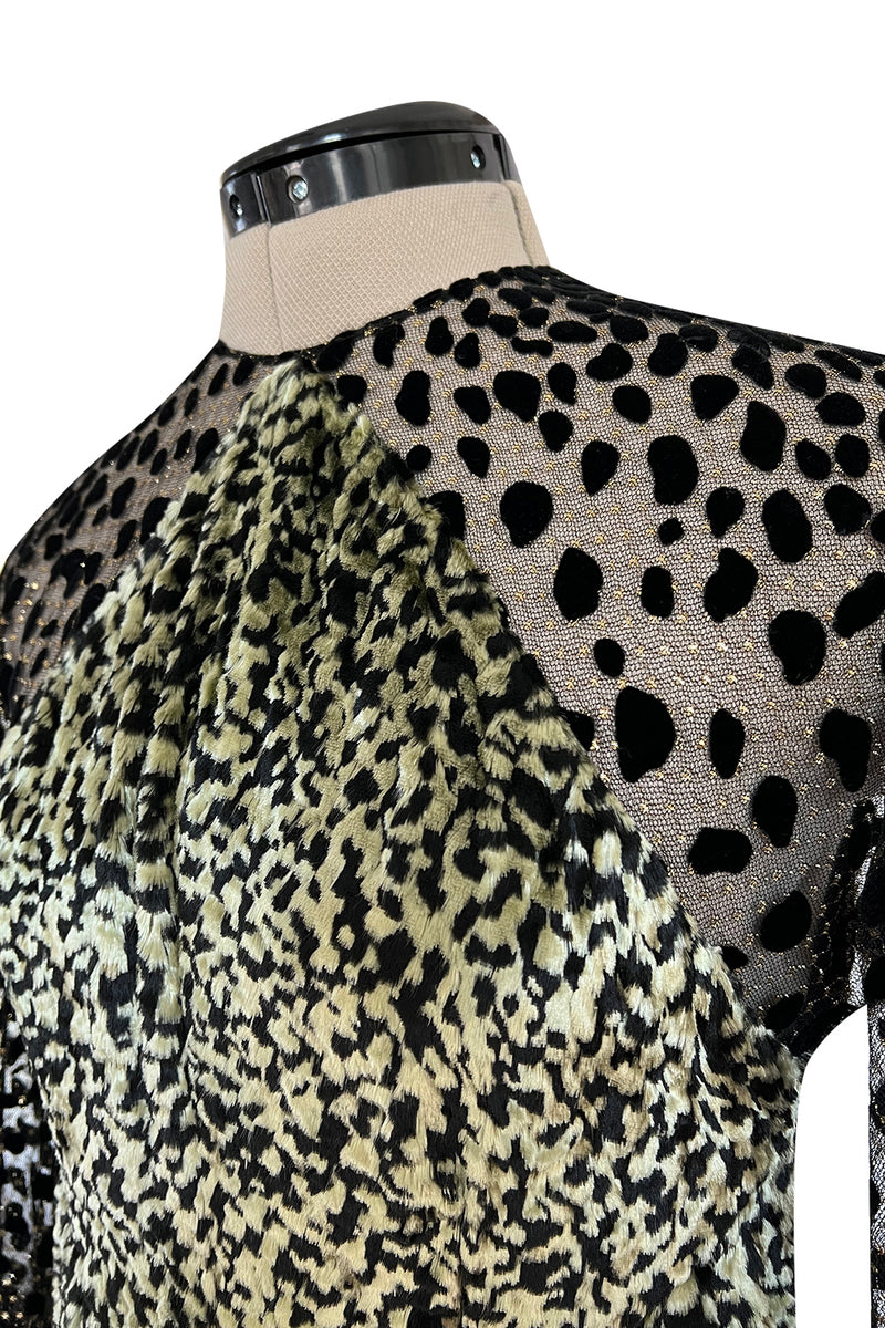 1994 Geoffrey Beene Leopard Print Chenille & Metallic Netting Dress