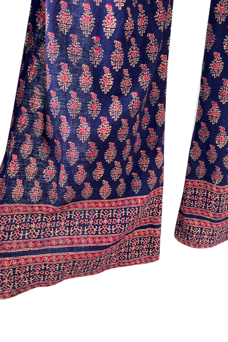 Fantastic 1970s Bill Blass Wrap & Tie Indian Cotton Pants w Red & Gold Print