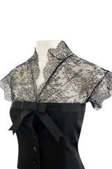 Spring 2004 Alexander McQueen Black Silk Taffeta and Black Lace Detailed Top & Skirt Set