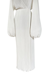 Incredible Spring 1978 Halston Plunged & Pleated White Wrap Silk Chiffon Runway Dress