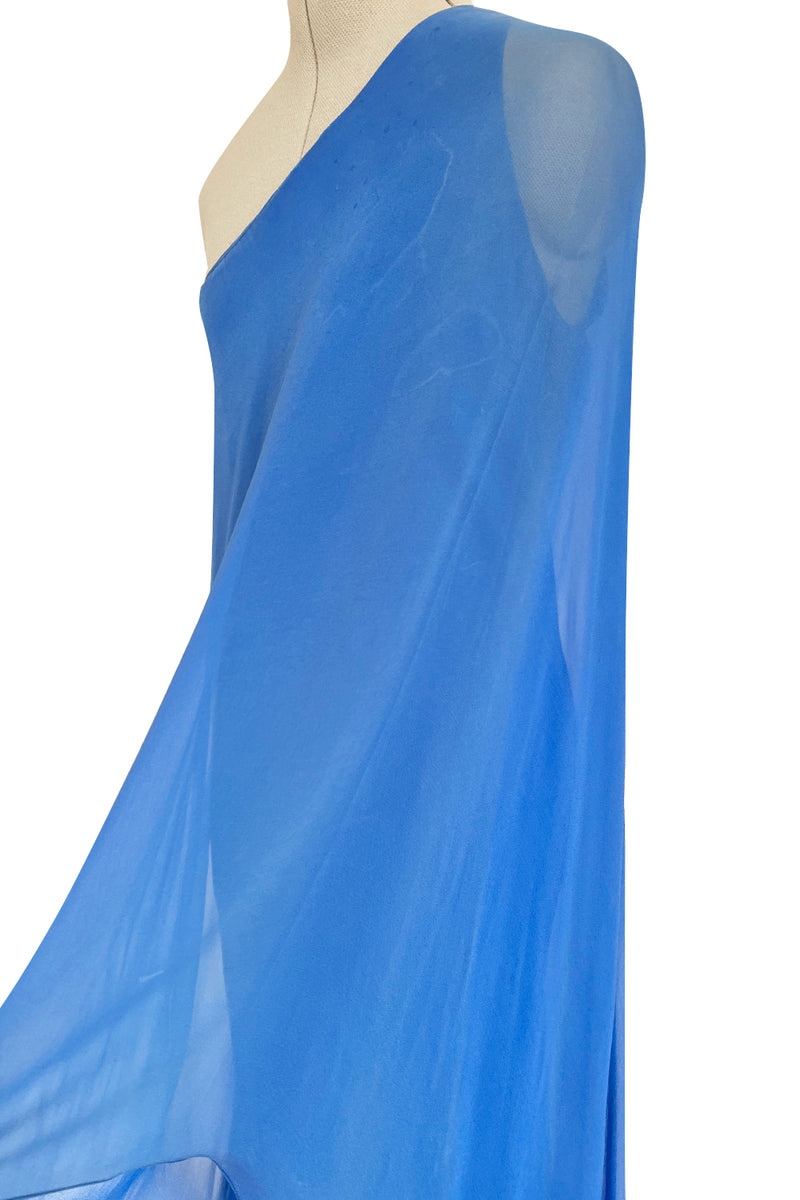 Incredible 1973 Halston One Shoulder Couture Brilliant Blue Silk Chiffon Dress