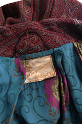 1920s Paisley Shawl Flapper Coat w Blue & Pink Printed Silk Lining