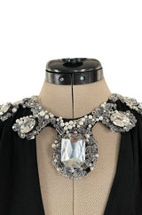 Incredible 1970s Loris Azzaro Black Silk Jersey Dress w Huge Attached Jewel Collar & Jewelled Belt