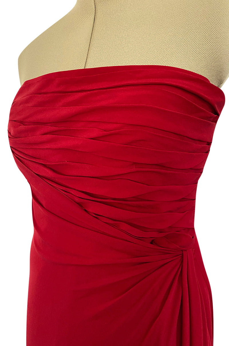 2010s Valentino Strapless Stretch Silk Crepe Dress w Gathered Bodice & Side Detailed Skirt