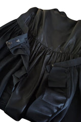 1972 Bill Blass Black Silk Taffeta Dress w Attached Silk Organza Skirt & Open Ruffled Back