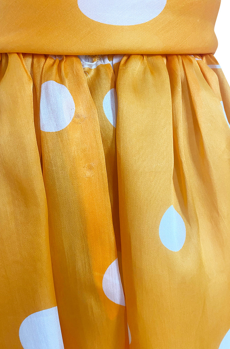 Spring 1985 Bill Blass Dotted Yellow & White Silk Organza Ad Campaign Strapless Dress