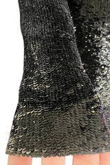 Early 2000s John Anthony Couture One Shoulder & Sleeve Densely Sequinned Glossy Black Dress