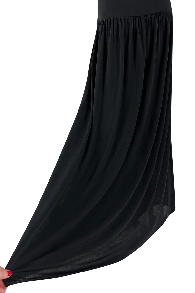 Superb 1980s Christian Dior by Marc Bohan Minimalist Black Jersey Drop Waist Dress