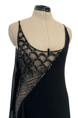 Spring 2000 Valentino Black Silk Dress w Shocking Sequin & Net Side Panel