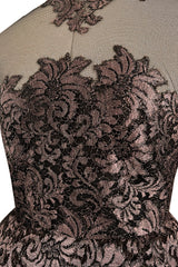 Extraordinary 1990s John Anthony Couture Deep Bronze Lace & Black Silk Netting Full Skirted Dress